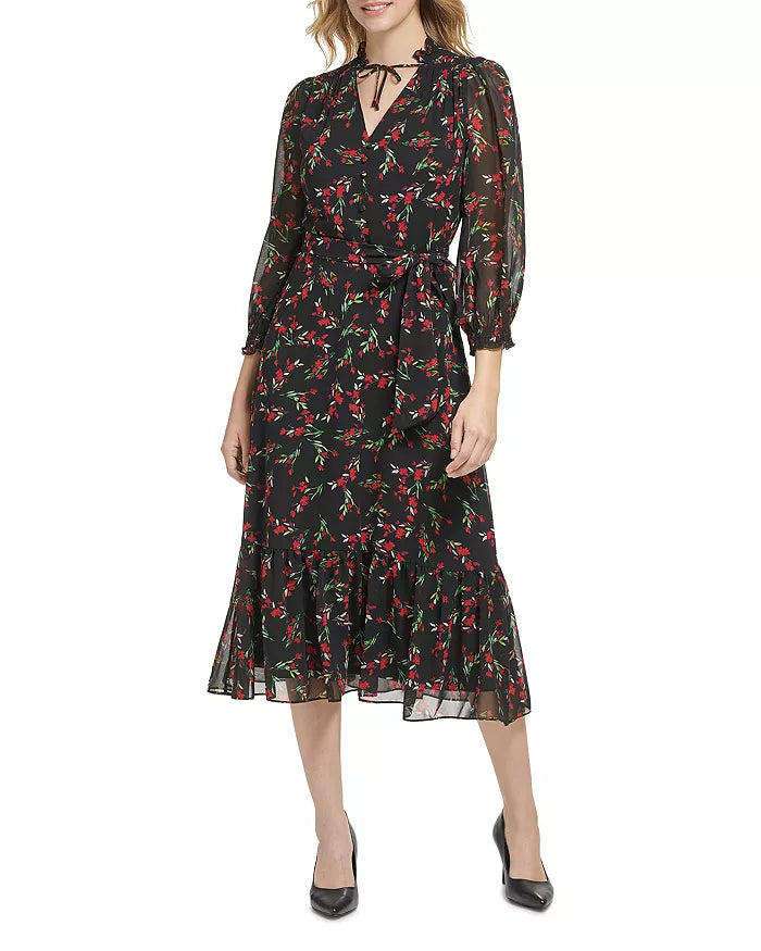 KARL LAGERFELD PARIS Floral Chiffon Midi Dress