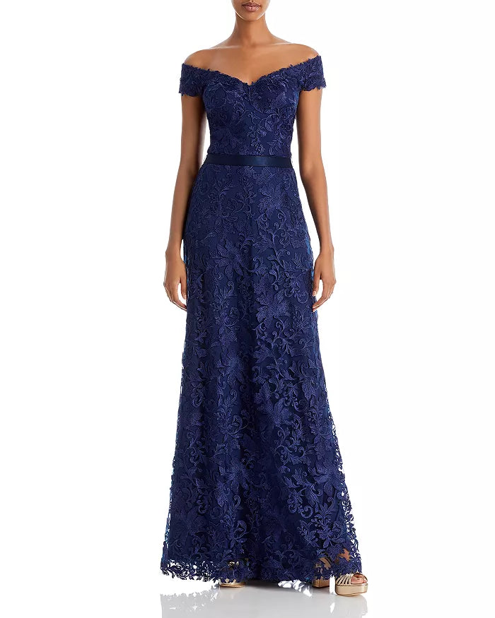 Tadashi Shoji Embroidered Off The Shoulder Gown