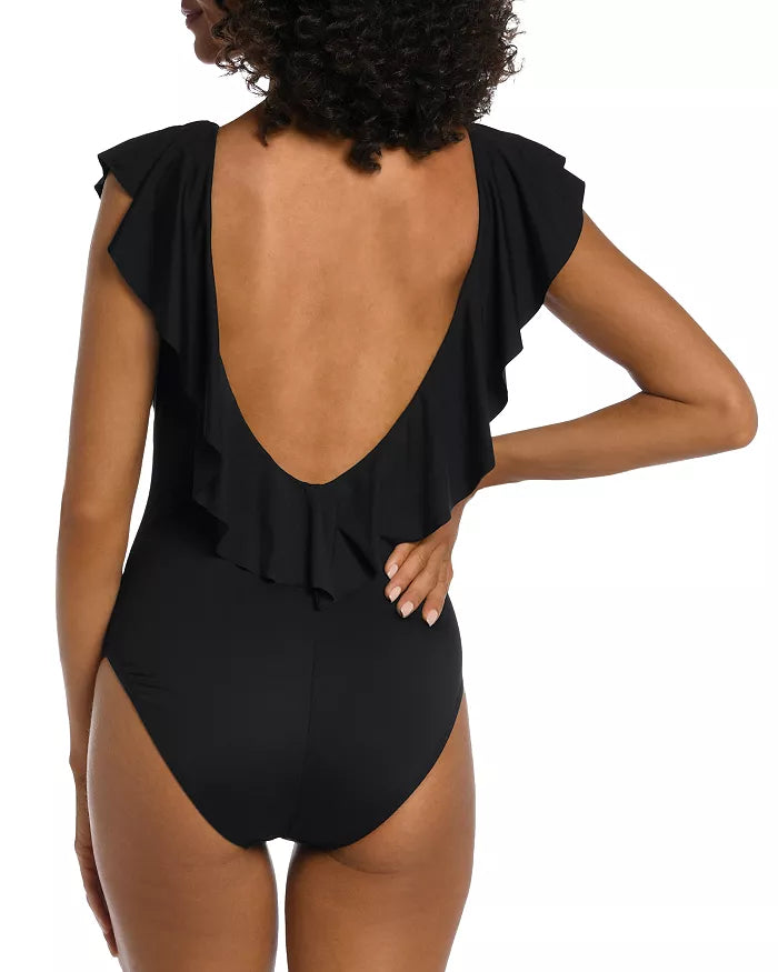 La Blanca Ruffled V-Neck One Piece Swimsuit