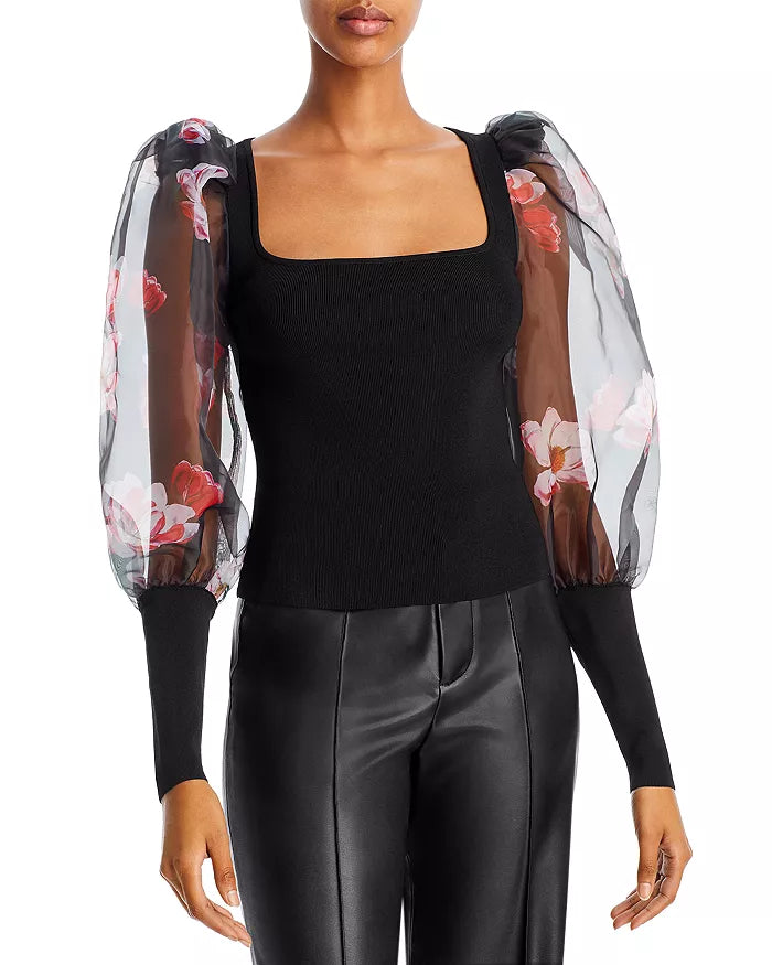 Alice and Olivia Abella Puff Sleeve Top