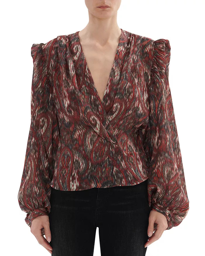 IRO Zarfi Printed Silk Crossover Top