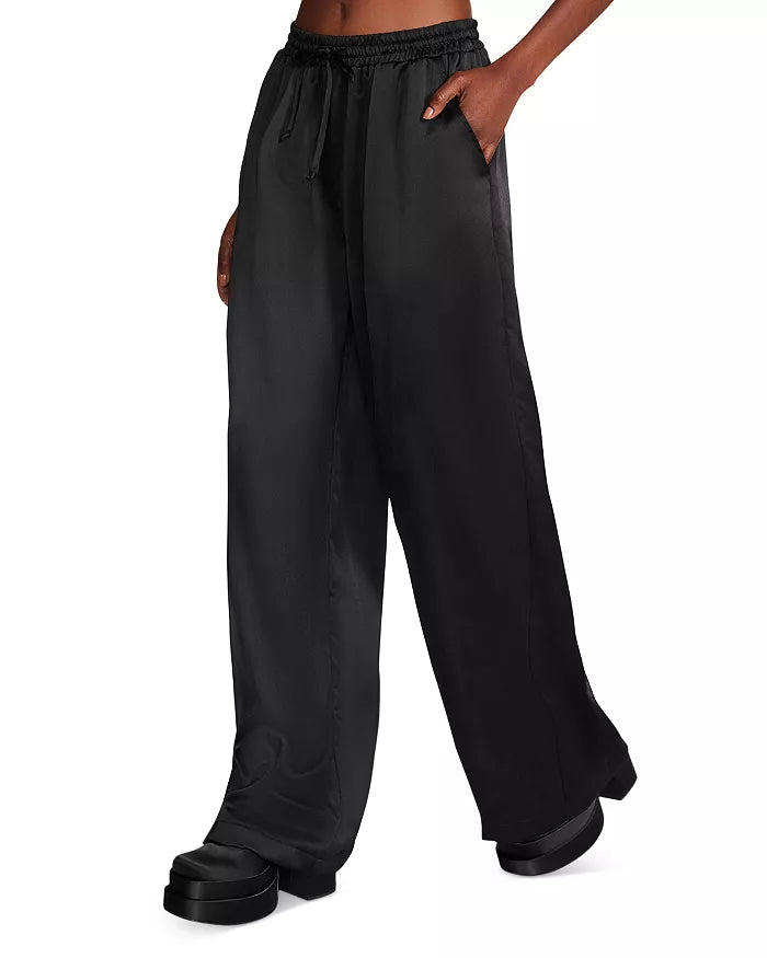 Steve Madden Women's Dorian Satin Smocked Wide Leg Pants