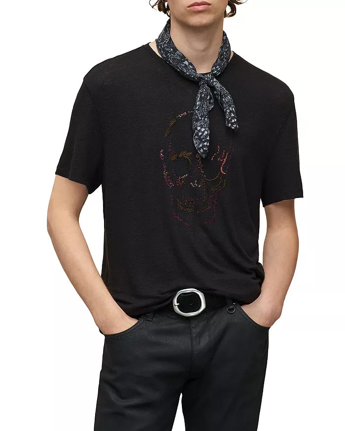 John Varvatos MEN Short Sleeve Embellished Skull Crew Tee