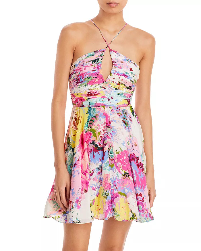 Rococo Sand Silk Floral Print Cutout Mini Dress
