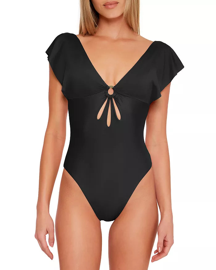 Trina Turk Monaco Flutter Sleeve One Piece Swimsuit