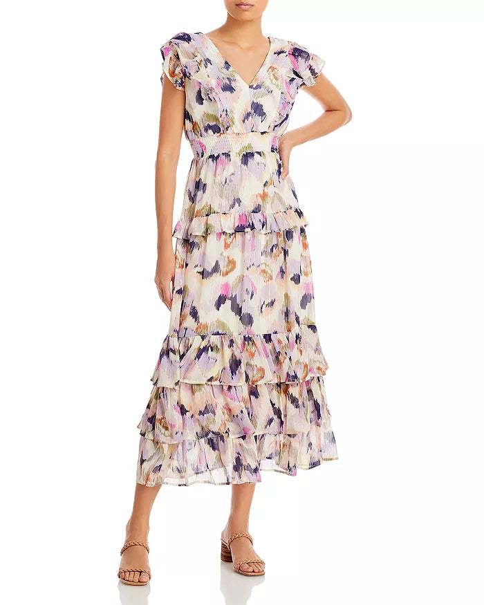 AQUA Ruffled Floral Maxi Dress