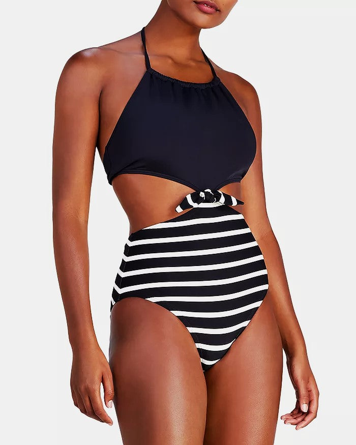 kate spade new york Halter Cutout One Piece Swimsuit