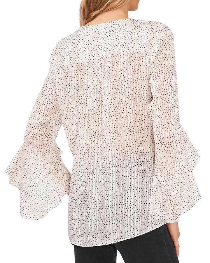 VINCE CAMUTO Pleated Polka Dot Flutter Sleeve Top