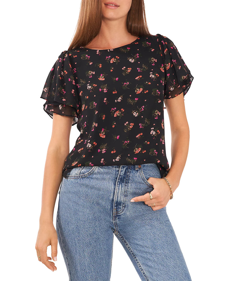 VINCE CAMUTO Floral Print Flutter Sleeve Top