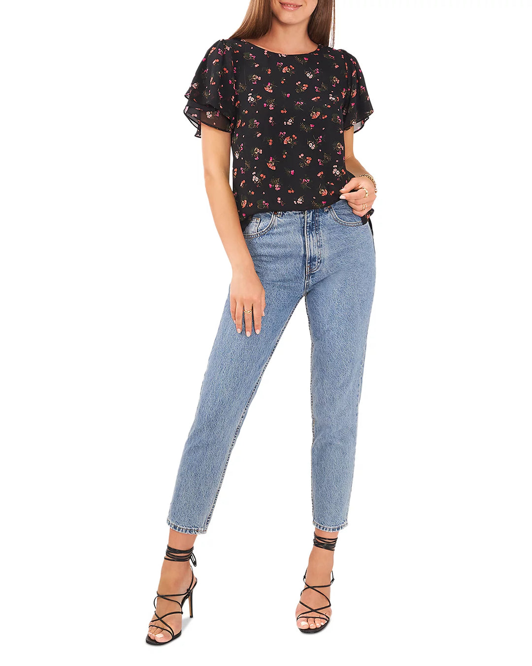 VINCE CAMUTO Floral Print Flutter Sleeve Top