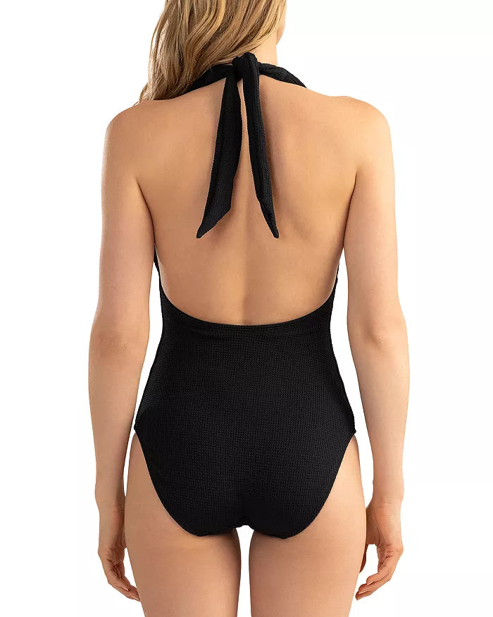 Shoshanna Plisse Halter One Piece Swimsuit