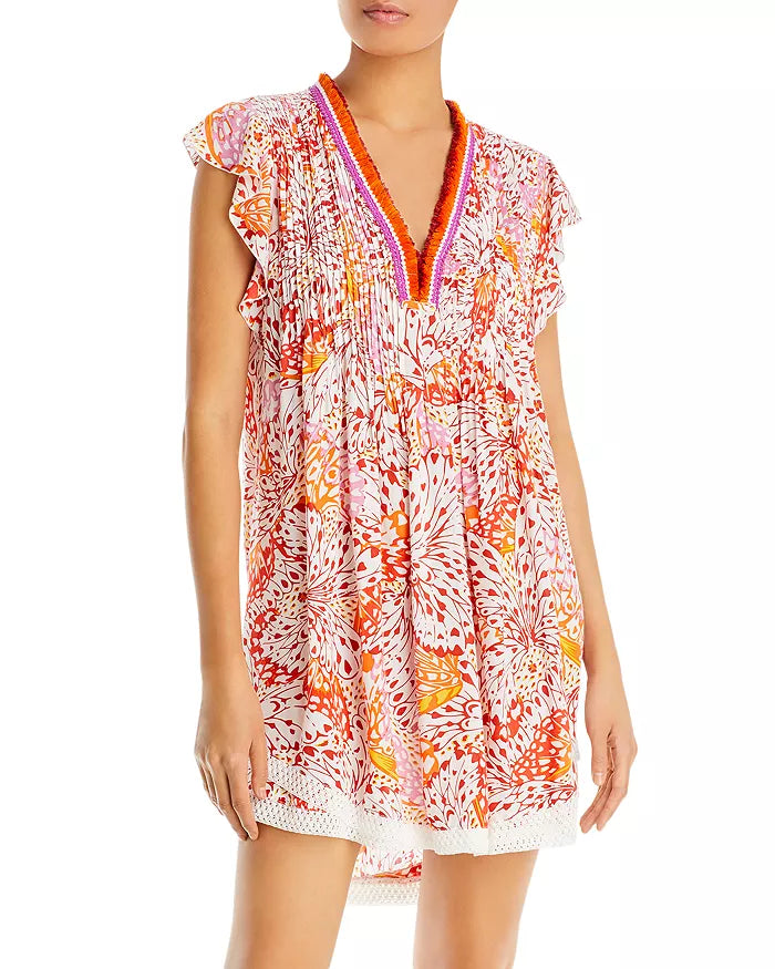 Poupette St. Barth Sasha Printed Tassel Trim Mini Dress