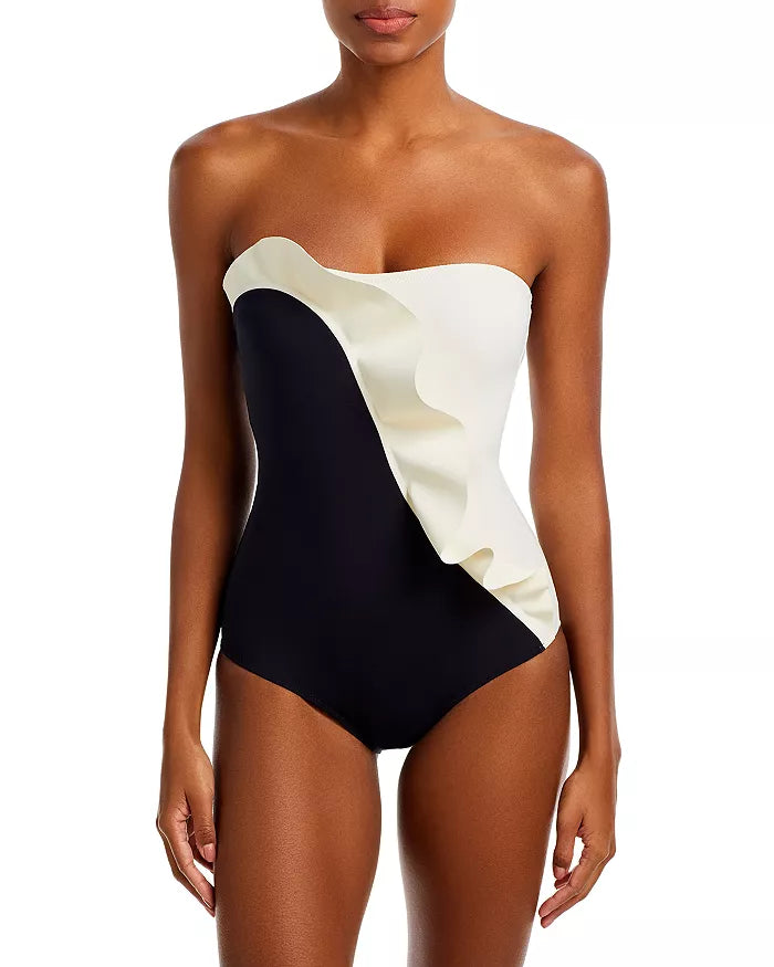 EVARAE Pavana Color Block Ruffle Bandeau One Piece Swimsuit