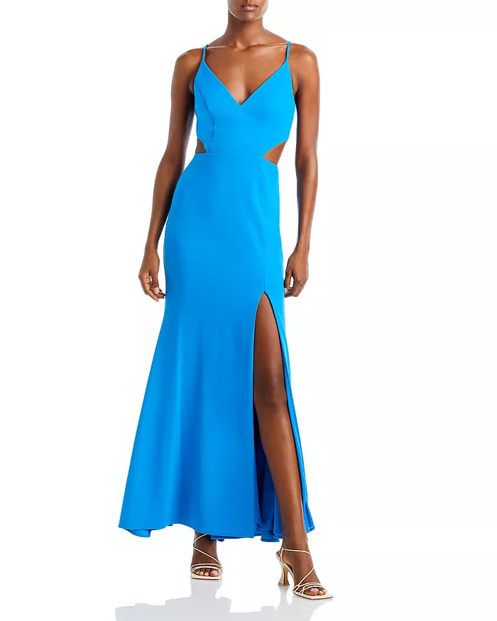 AQUA Scuba Crepe Side Cutout Gown