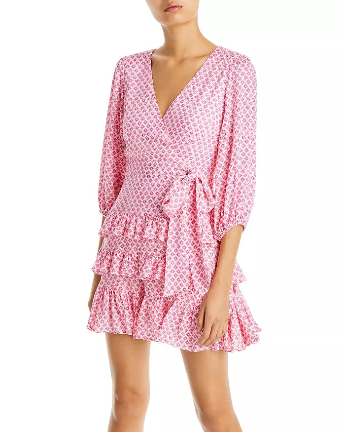 AQUA Printed Tie Waist Mini Dress