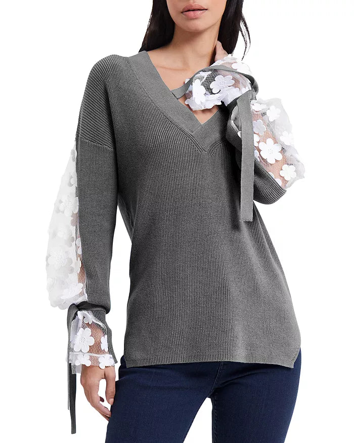 FRENCH CONNECTION Caballo Floral-Lace Sleeve Sweater