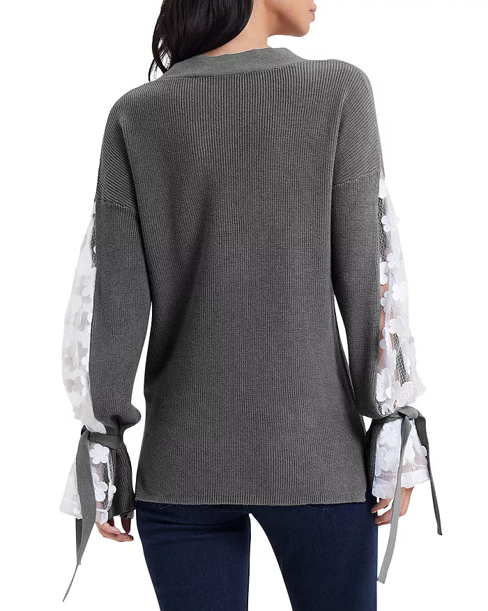FRENCH CONNECTION Caballo Floral-Lace Sleeve Sweater