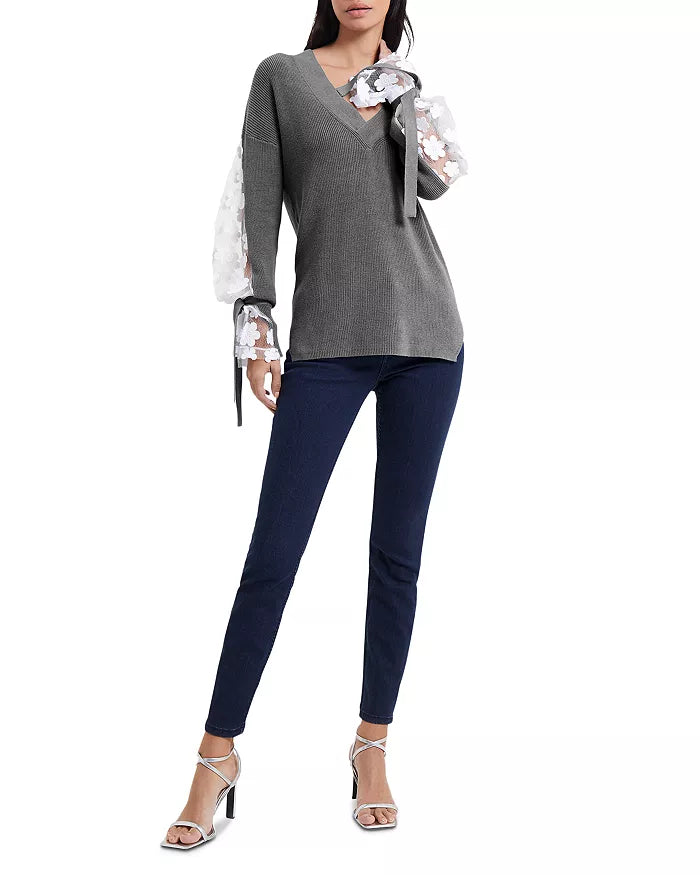 FRENCH CONNECTION Caballo Floral-Lace Sleeve Sweater