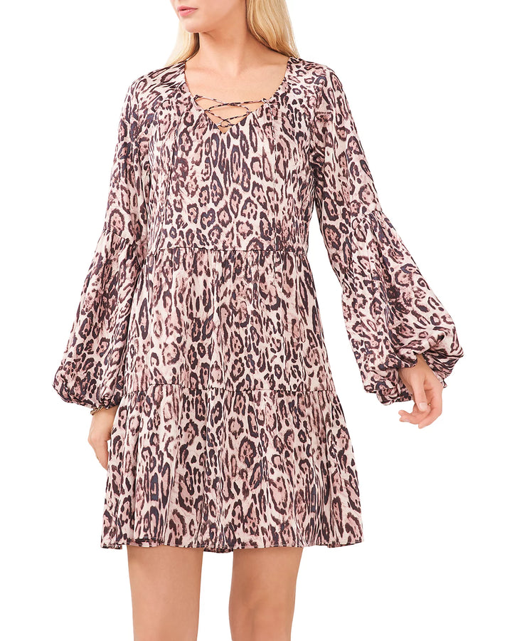 VINCE CAMUTO Animal Print Raglan Sleeve Babydoll Dress