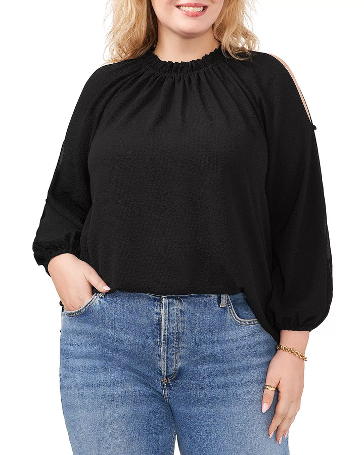 VINCE CAMUTO Gathered Crewneck Cutout Top