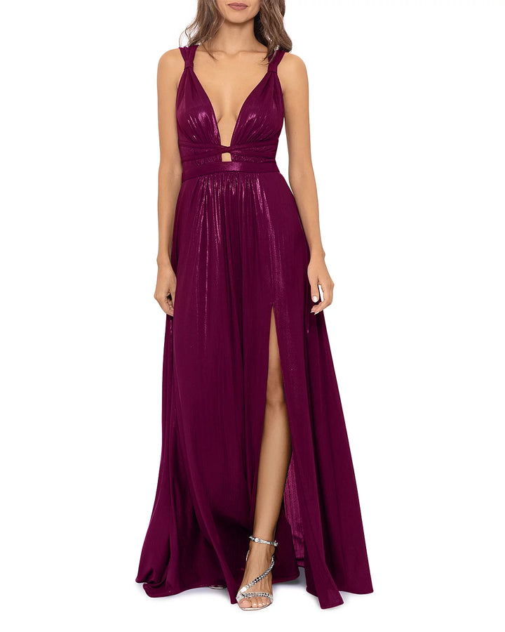 AQUA Metallic Lamé Cutout Gown