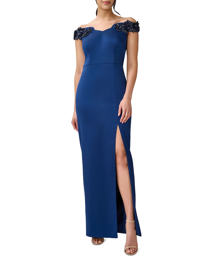 Aidan Mattox Embellished Off The Shoulder Gown