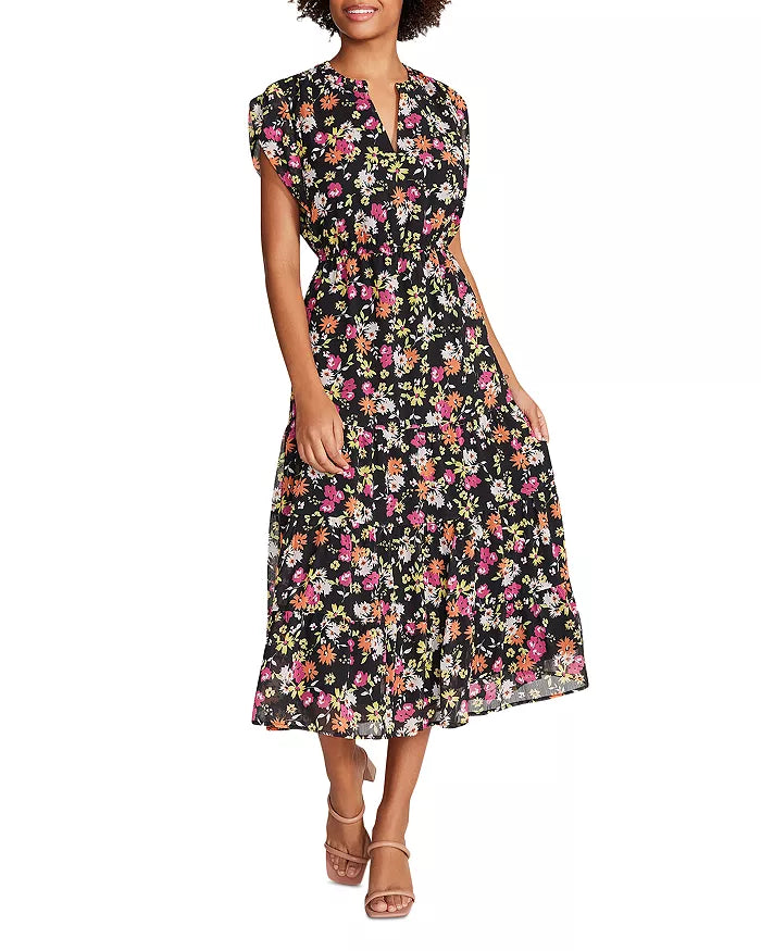 STEVE MADDEN Leigh Floral Chiffon Midi Dress