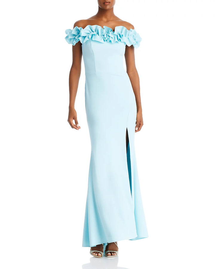 AQUA Ruffled Off The Shoulder Formal Dress