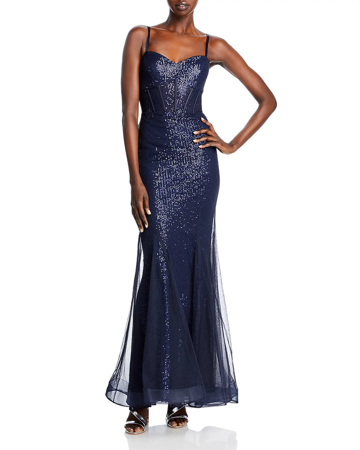 AQUA Sequined Corset Mermaid Gown