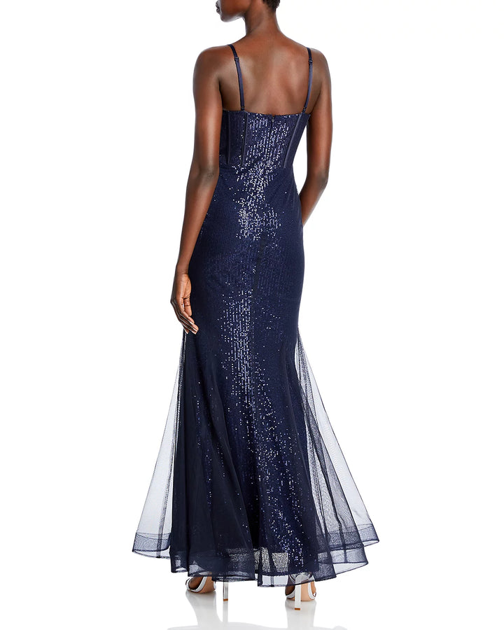 AQUA Sequined Corset Mermaid Gown