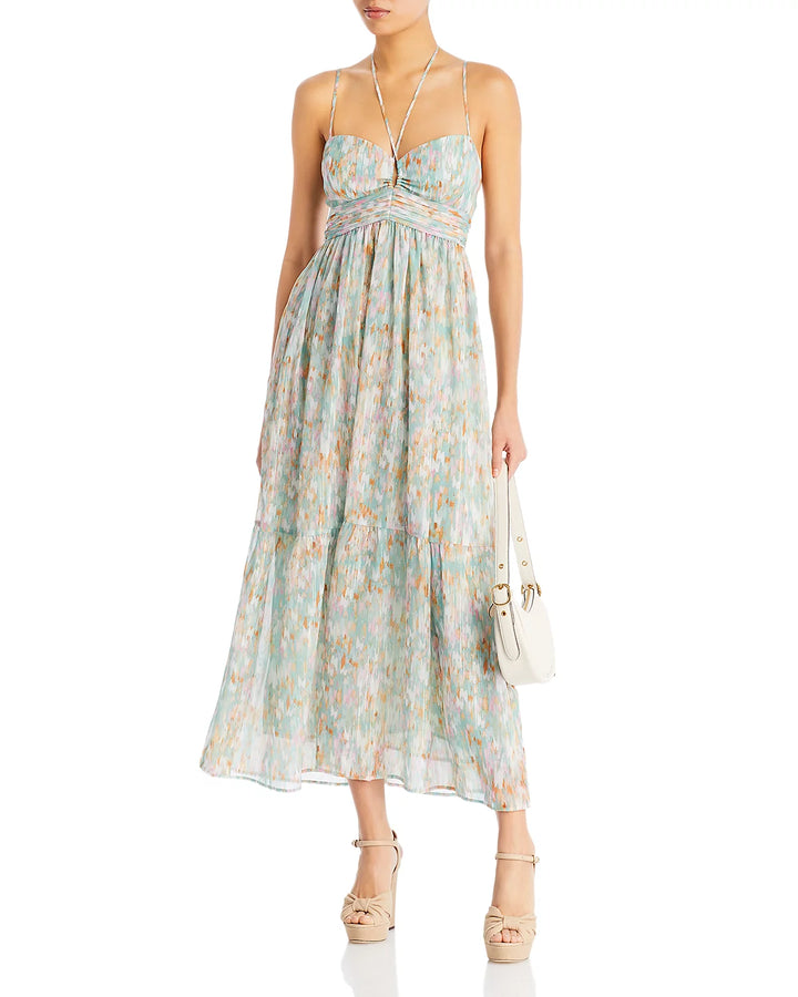 AQUA Keyhole Halter Maxi Dress