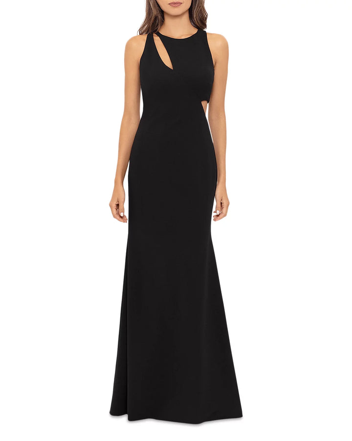 AQUA Scuba Crepe Cut Out Evening Gown