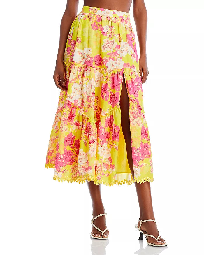 Hemant and Nandita Tiered Floral Print Midi Skirt