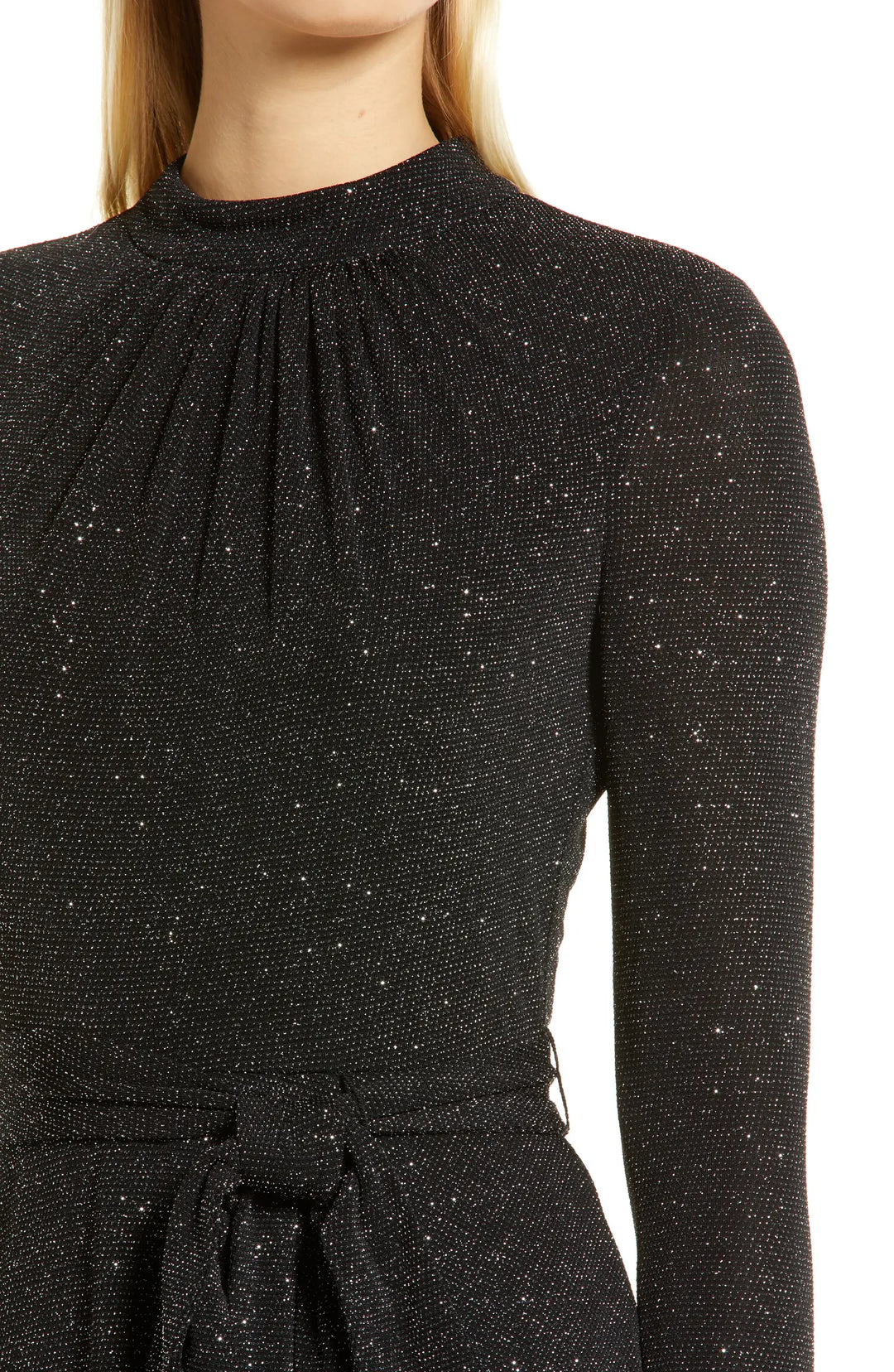 Eliza J Mock Neck Long Sleeve Fit and Flare Dress