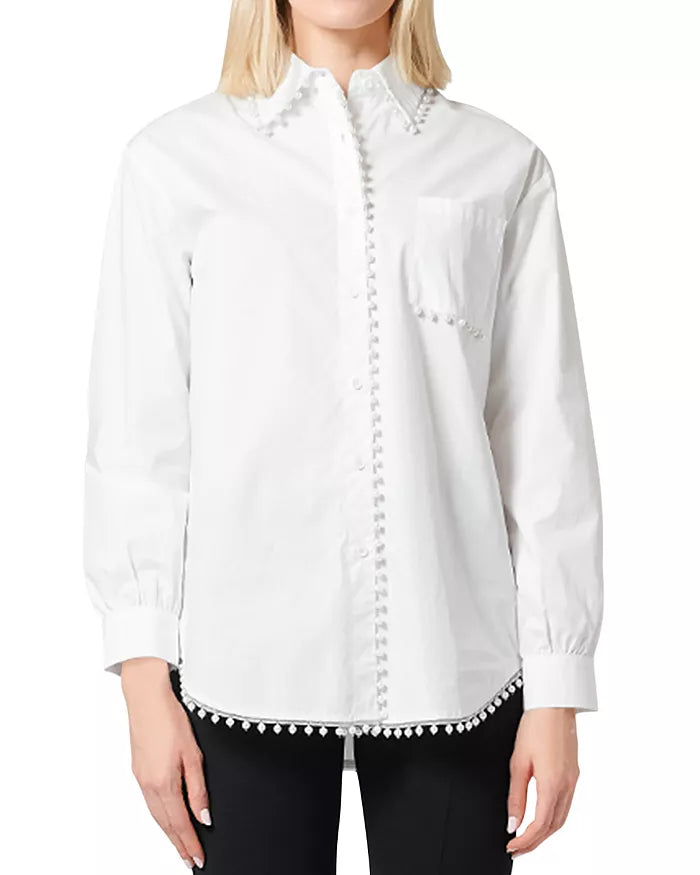 Gracia Cotton Imitation Pearl Trim Shirt