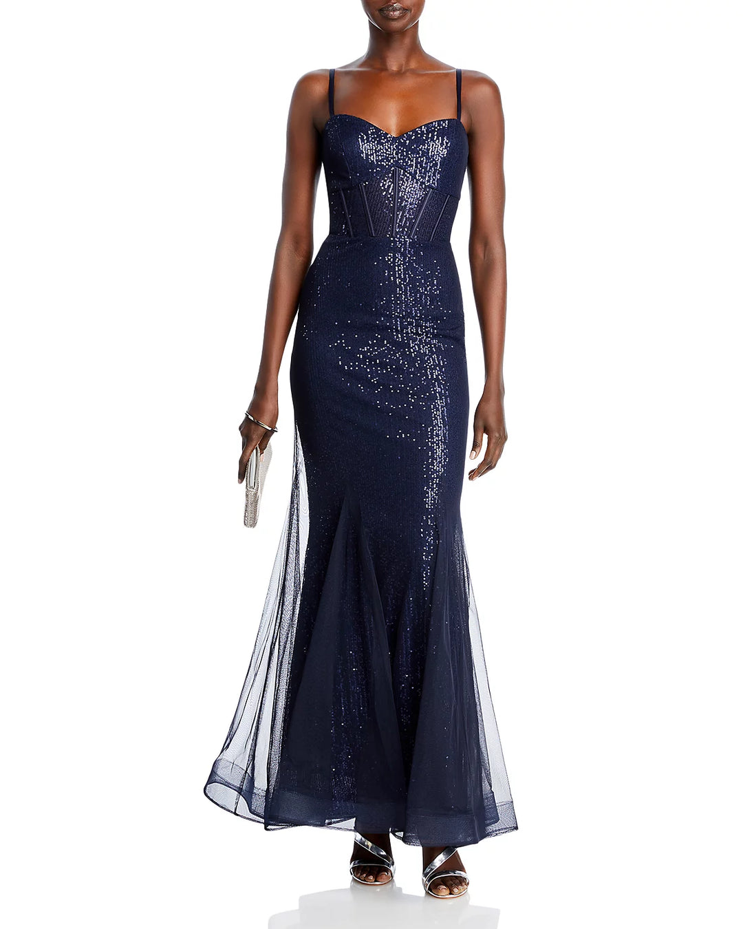 AQUA Sequined Corset Mermaid Gown