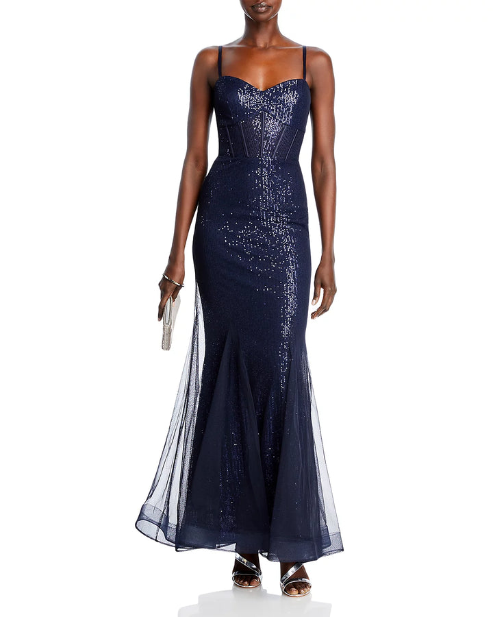 AQUA Sequined Corset Mermaid Gown