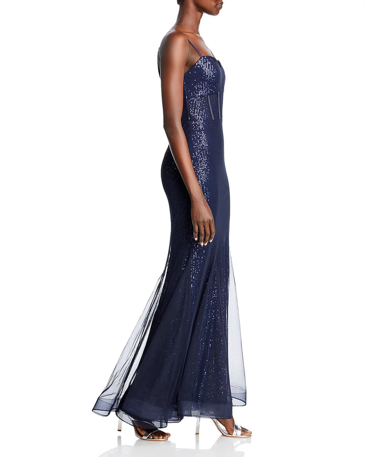 AQUA Sequined Corset Mermaid Gown