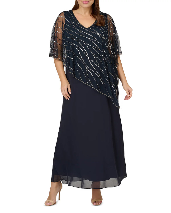 Adrianna Papell Sequin Cape Overlay Gown