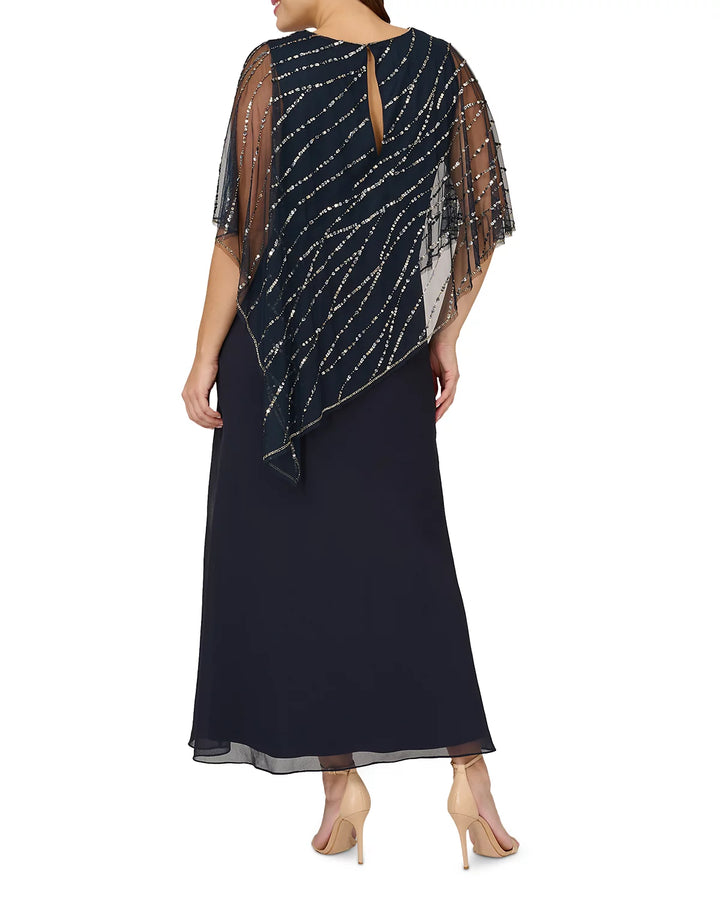 Adrianna Papell Sequin Cape Overlay Gown