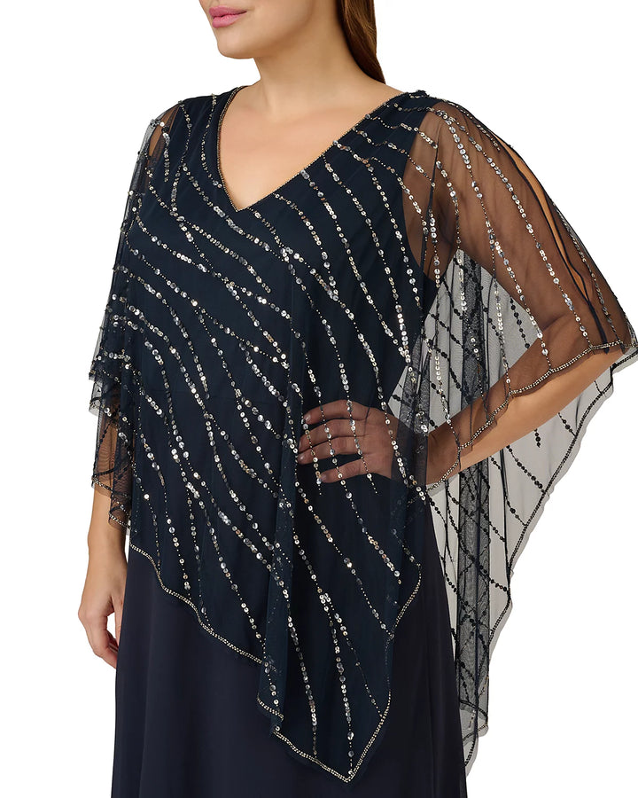 Adrianna Papell Sequin Cape Overlay Gown