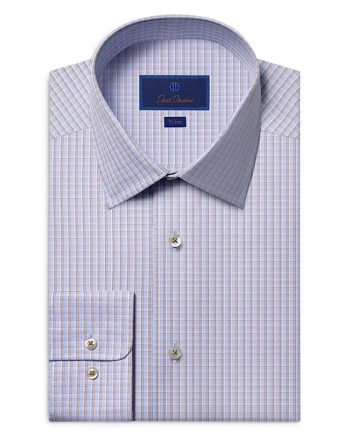 David Donahue Trim Fit Dobby Check Dress Shirt