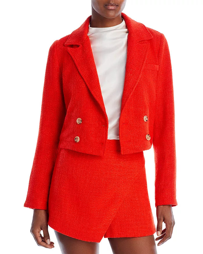 AQUA Tweed Double Breasted Cropped Blazer