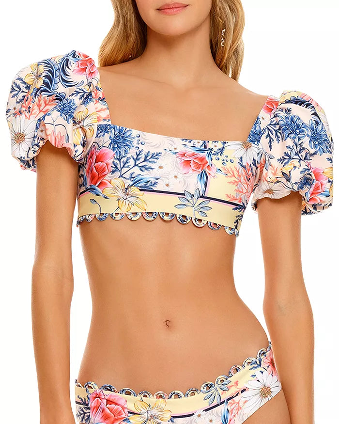 Agua Bendita Calista Tie Back Puffed Sleeve Swim Top