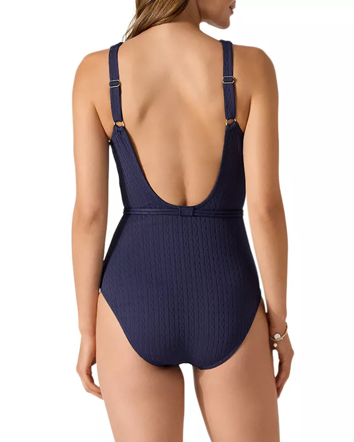 Tommy Bahama Cable Neck Belted One Piece Swimsuit