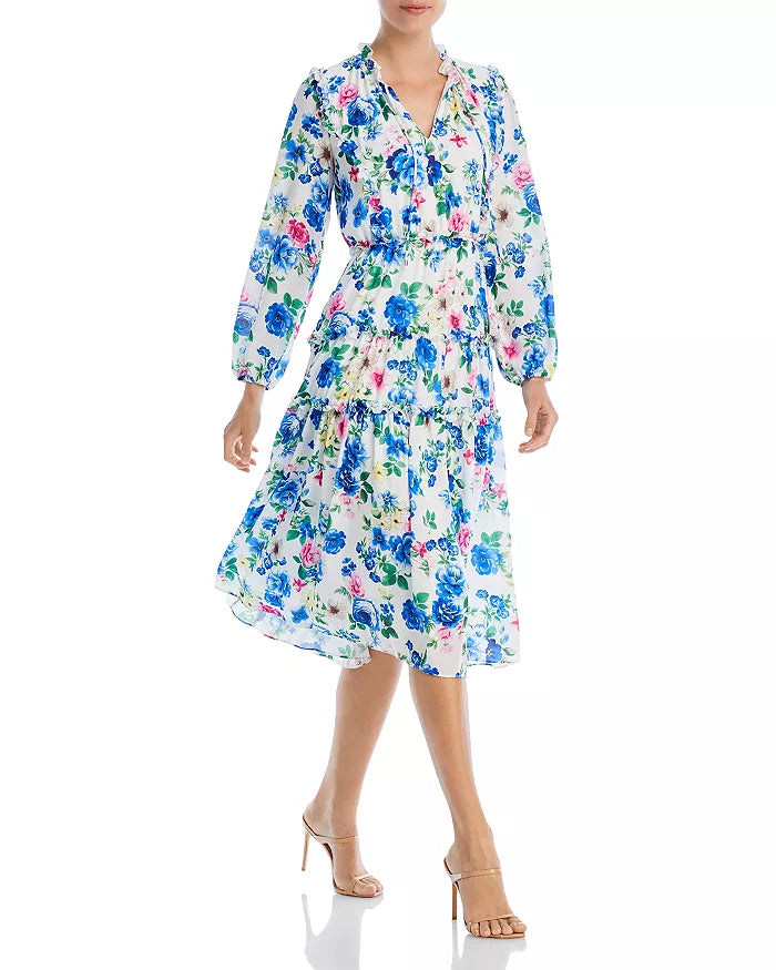 T Tahari Ruffle Trim Floral Print Dress