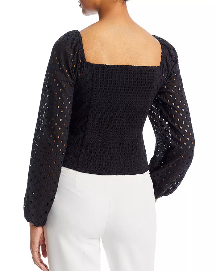 Karl Lagerfeld Paris Cotton Square Neck Eyelet Top