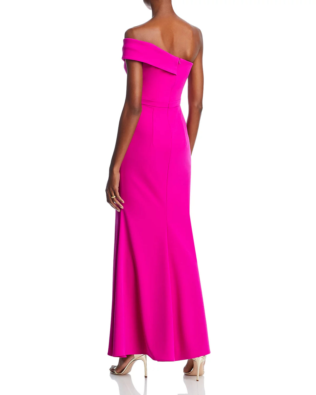 AQUA Scuba Crepe Off-the-Shoulder Gown