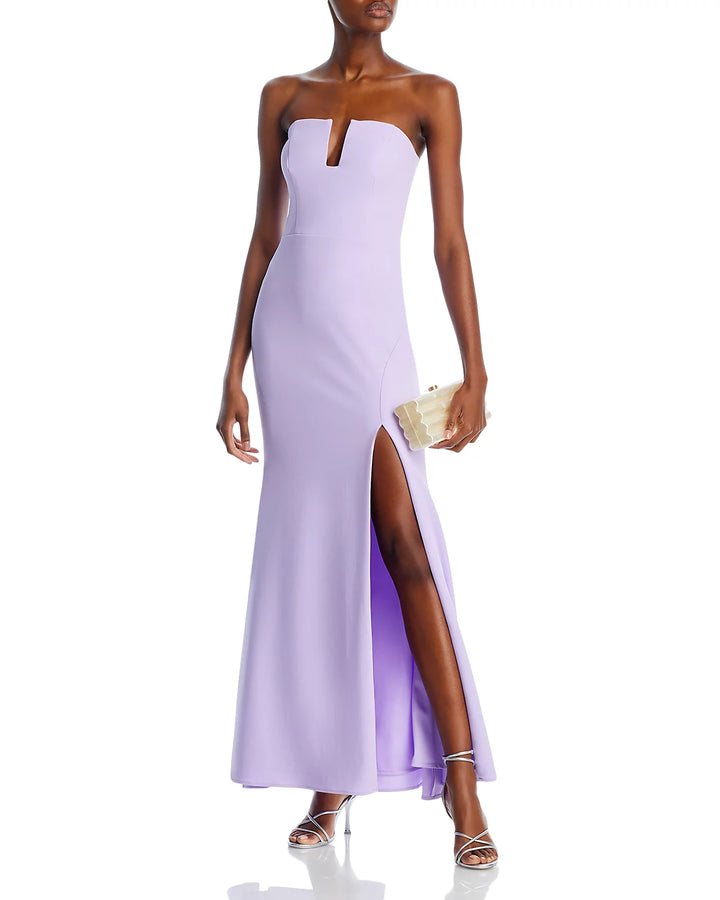 AQUA Scuba Crepe Strapless Gown