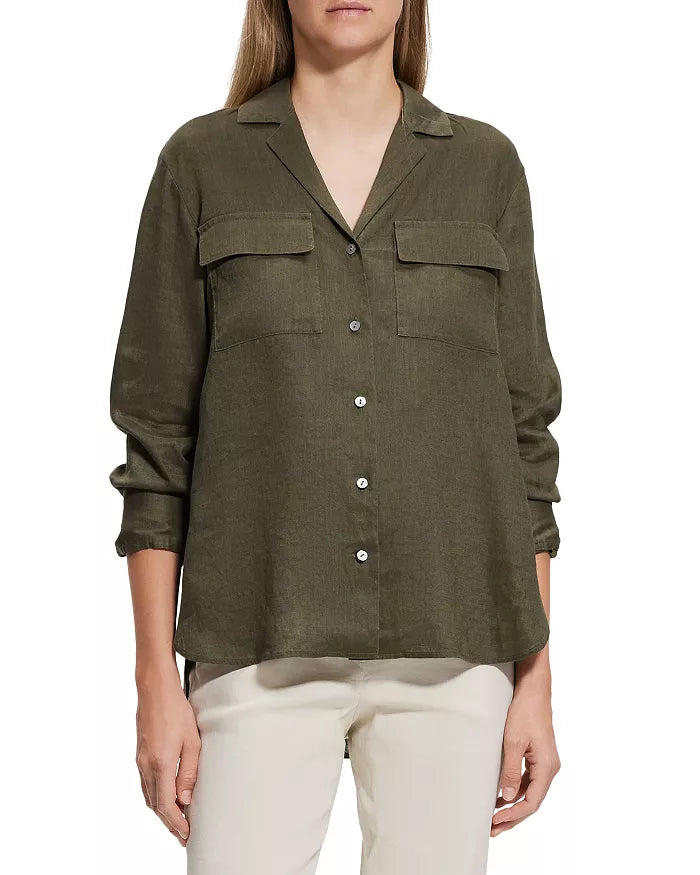 Theory Notched Collar Button Front Shirt